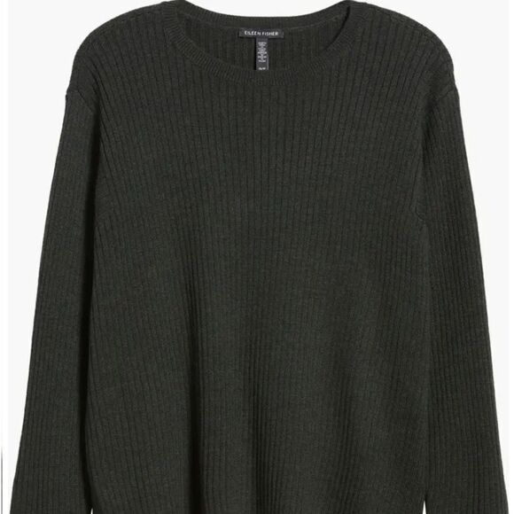 NWT Eileen Fisher Rib Crewneck Merino Wool Sweater in Ivy Size 1X - Picture 4 of 8